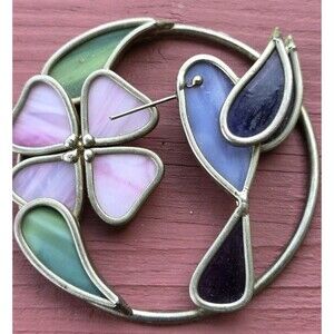 Small Stained Glass Tinket/ Wall Hanger Bird Wirh Flower